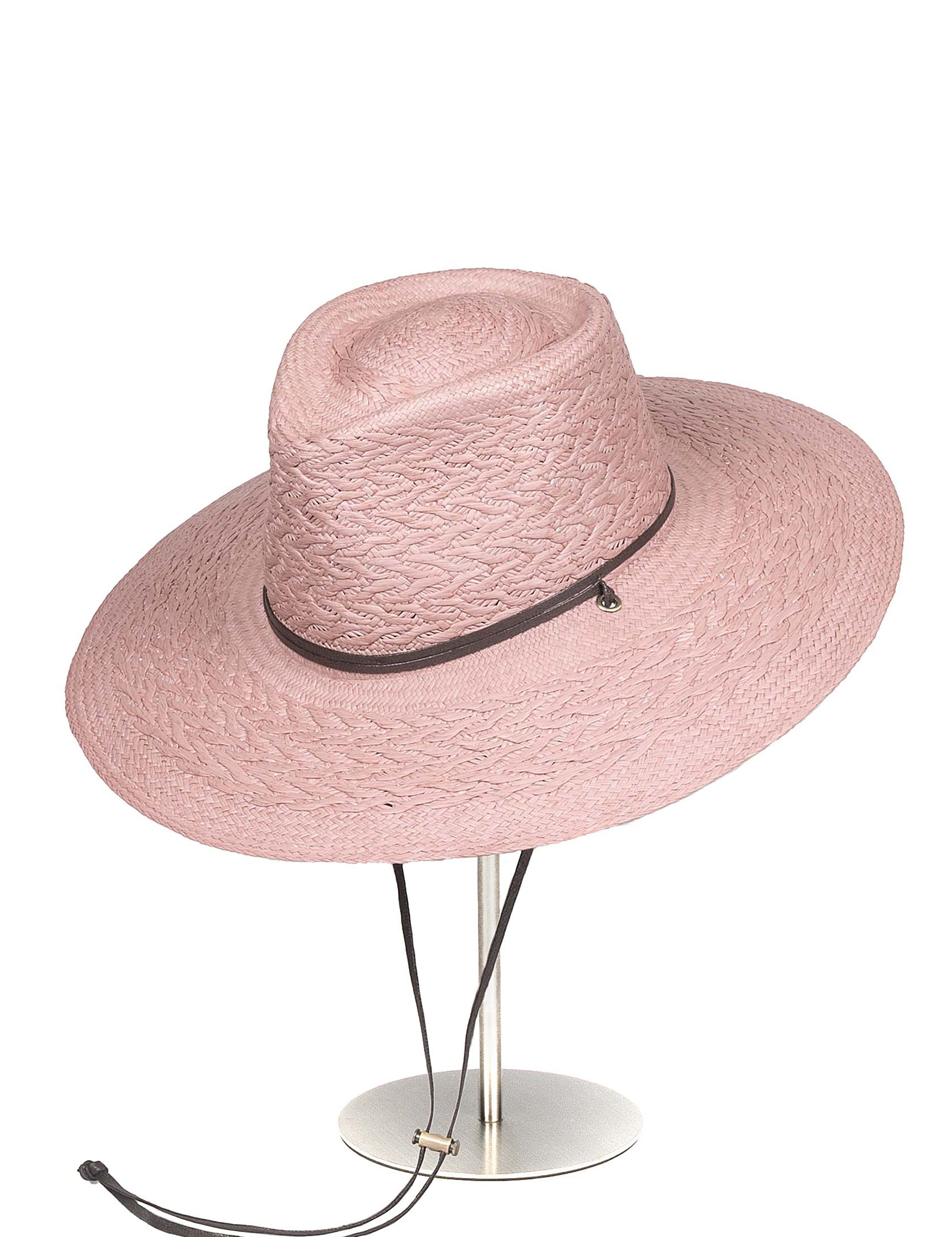 Sombrero de Paja Alba en color Palo Rosa. Hecho de 100% paja toquilla con un cintillo decorativo de cuero. Panama hat tejido a mano en Ecuador. Tamaño Regulable.